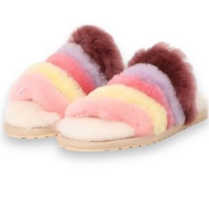 NWT Emu Australia Sheepskin Slippers Rainbow Striped Slide Cozycore Luxury